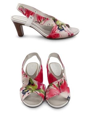 AEROSOLES Pink Multi Floral Peep-Toe Slingback Sandals